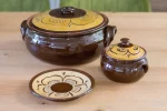 Ceramic engraved set - Casserole, casserole and plate - TK115