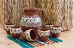 Ceramic Jug with small cups - Troyan pattern - TK182