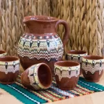 Ceramic Jug with small cups - Troyan pattern - TK182