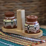 Salt shaker Troyan pattern with wooden stand - TK258